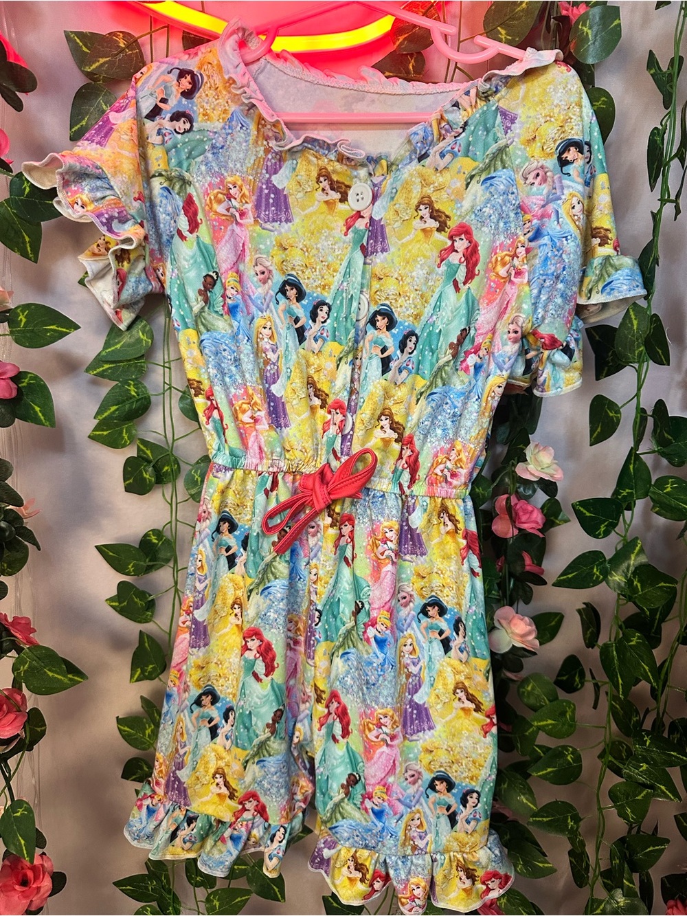 Girls' Princess Print Short Sleeve Romper - Multicolor
